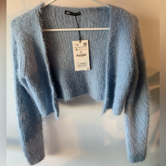 ZARA Fuzzy Pastel Blue Cardigan - Picture 1 of 5